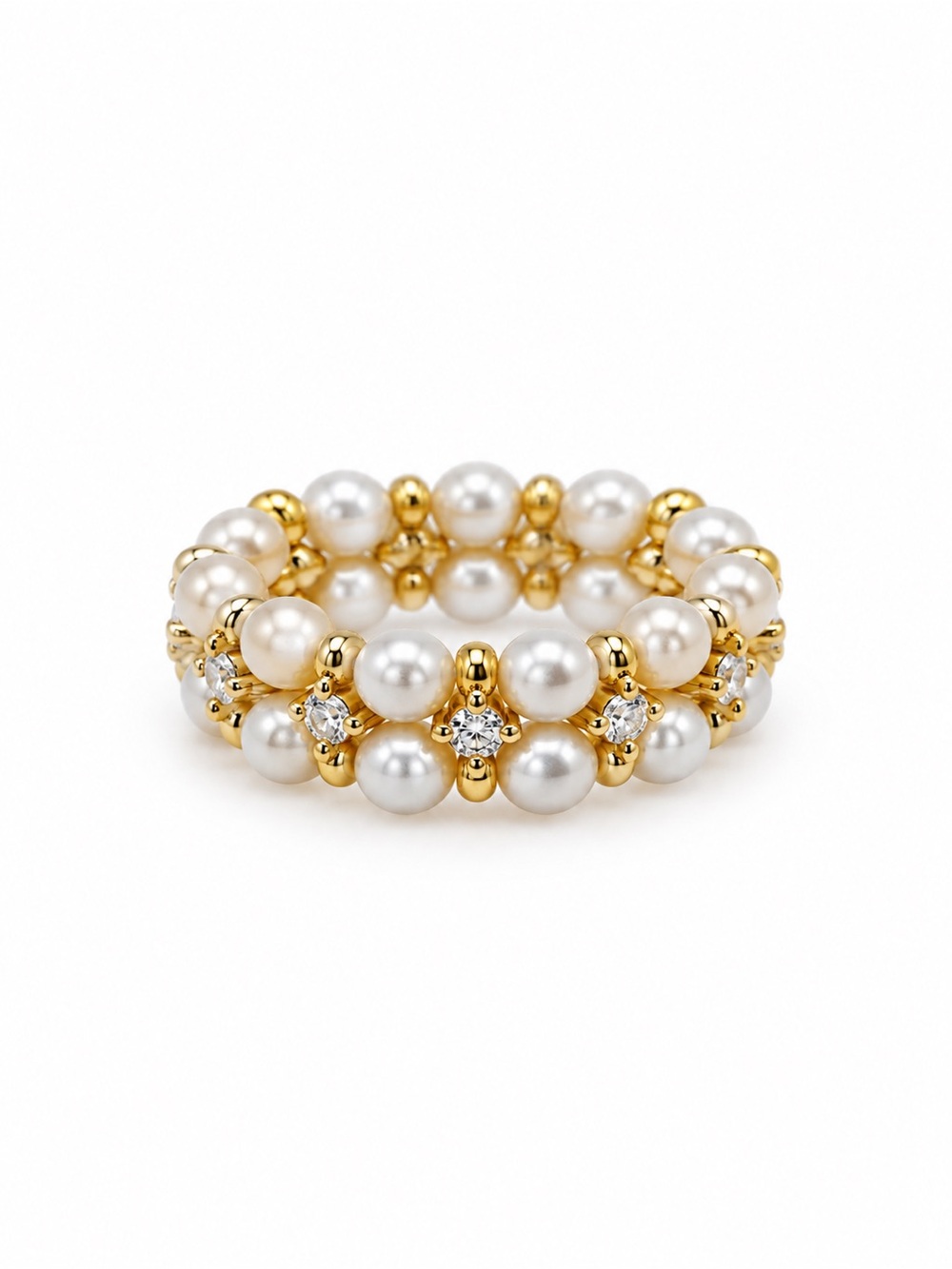 Stretchy Freshwater Pearl Gold Sparkle Ring